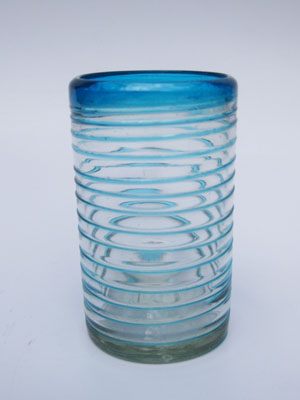 MEXICAN GLASSWARE / Aqua Blue Spiral 14 oz Drinking Glasses (set of 6) / These glasses offer the perfect combination of style and beauty, with aqua blue spirals all around.